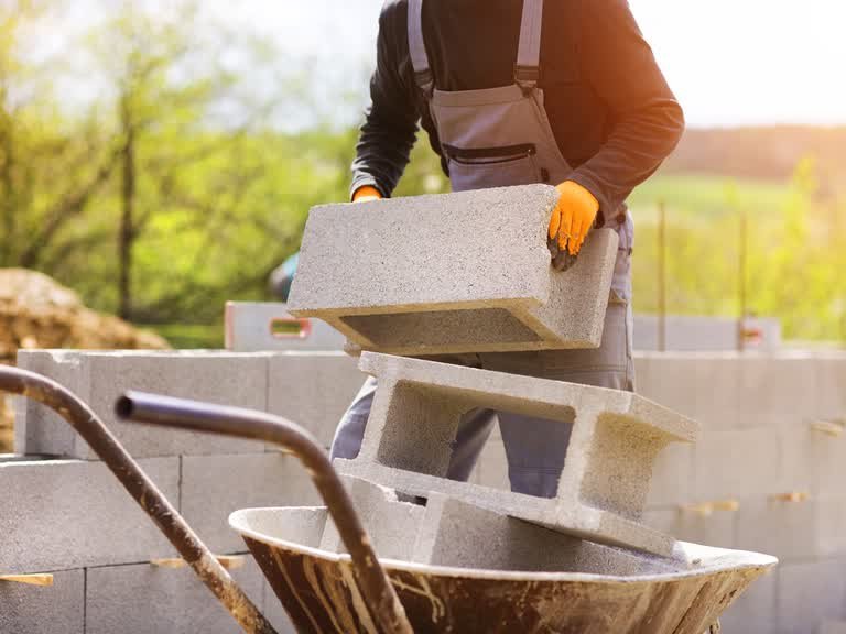 Representative stock photograph of concrete-block construction
